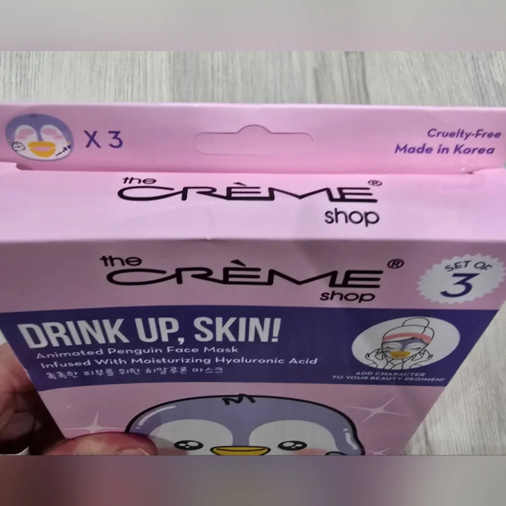 The Crème Shop Face Mask Drink Up Skin Hyaluronic Acid Penguin Korean Beauty 3x